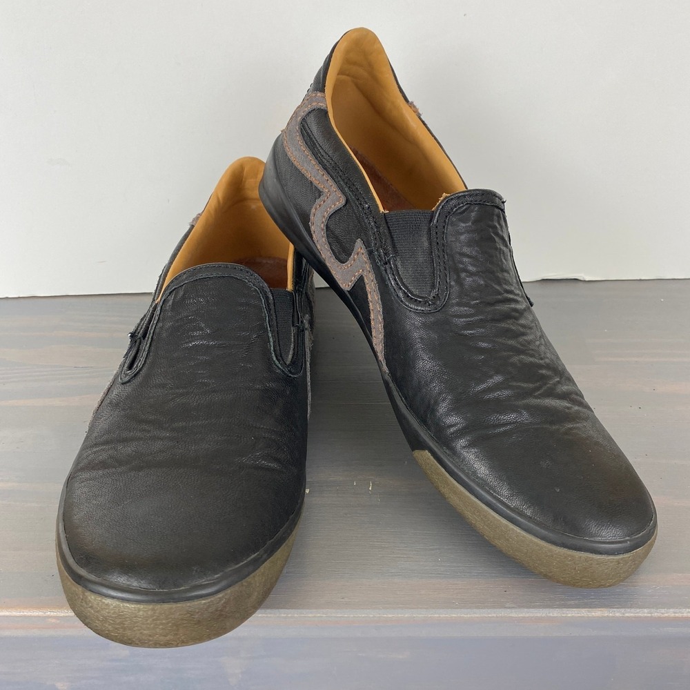 True Religion Slip On Sneakers Men Size 10 Black Leather Low Top Mock Toe Shoes